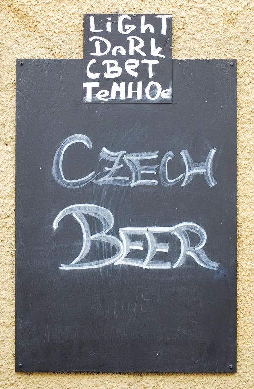 a chalkboard with white writing on it says czech beer