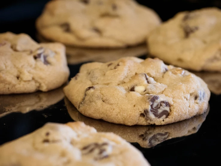 chocolate chip cookies resting on the tray