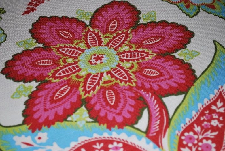 colorful flowers are depicted on a patterned material