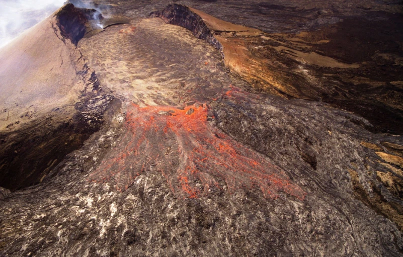 the view from the bottom of a large volcano