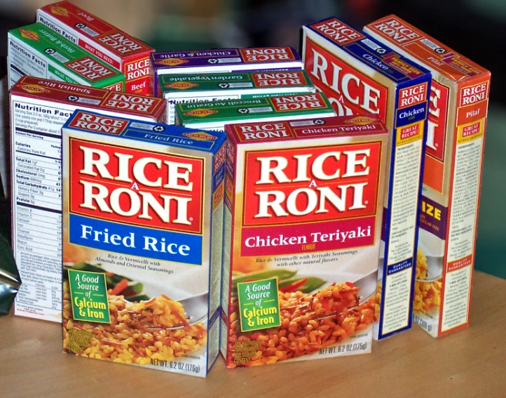 four boxes of rice and some kind of food