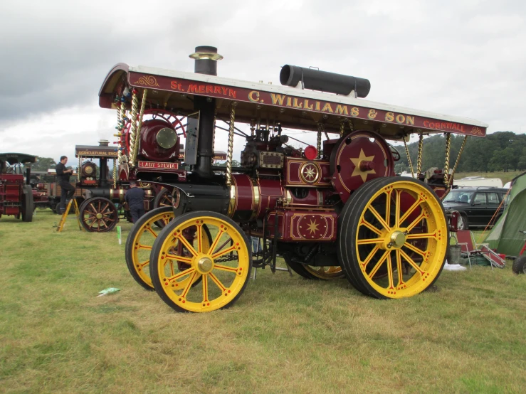 there is a large red and yellow engine