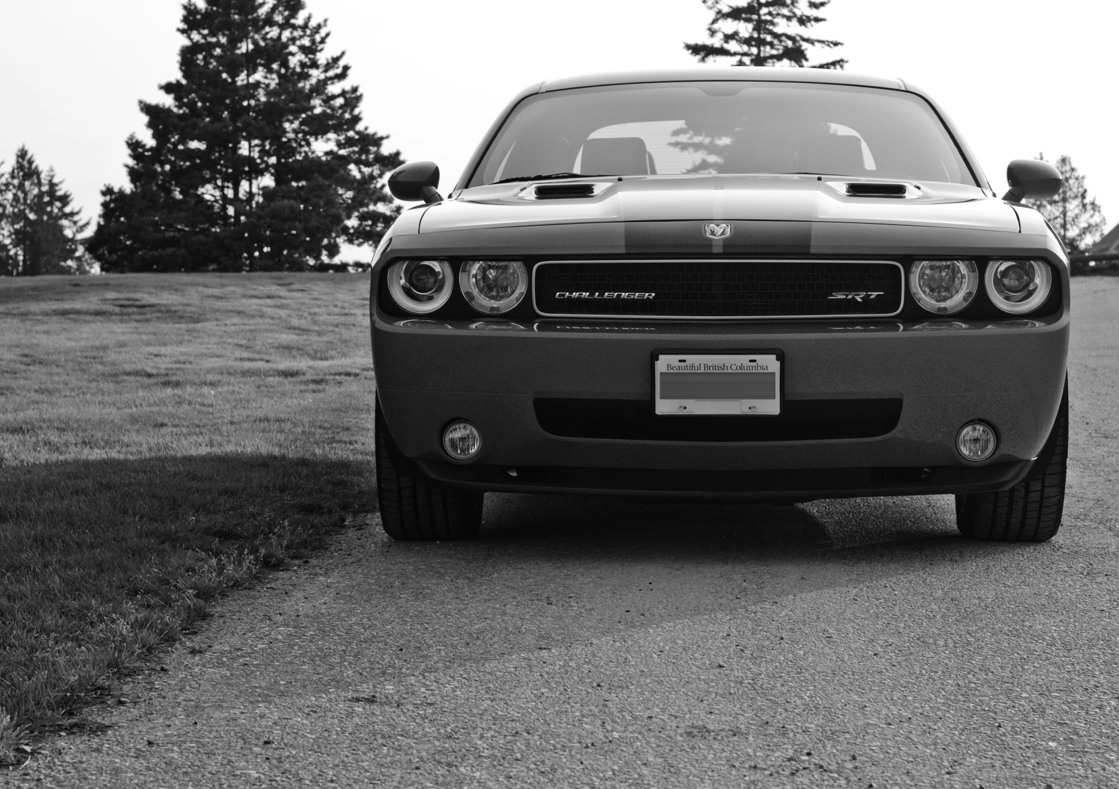 black and white pograph of a dodge charge