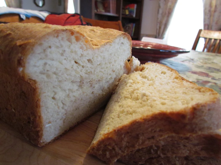 a closeup s of a loaf of bread cut in half