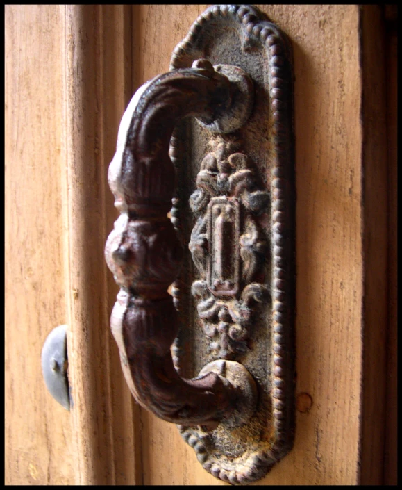 a door handle and some sort of decorative piece