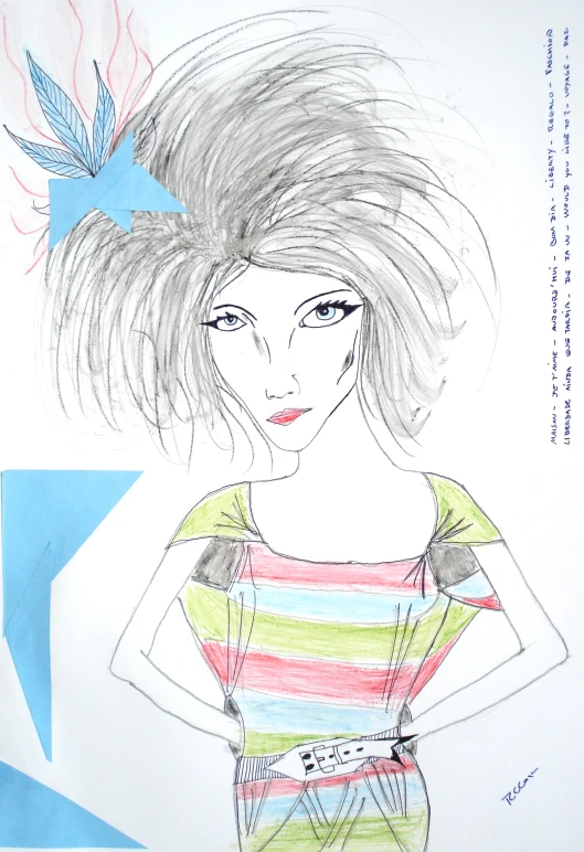 a drawing of a woman's face with bird on her head