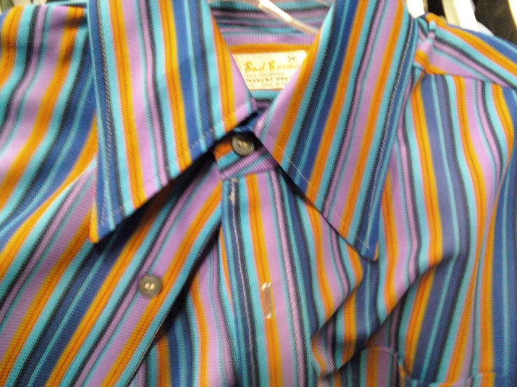 a striped shirt with colorful collared stripes