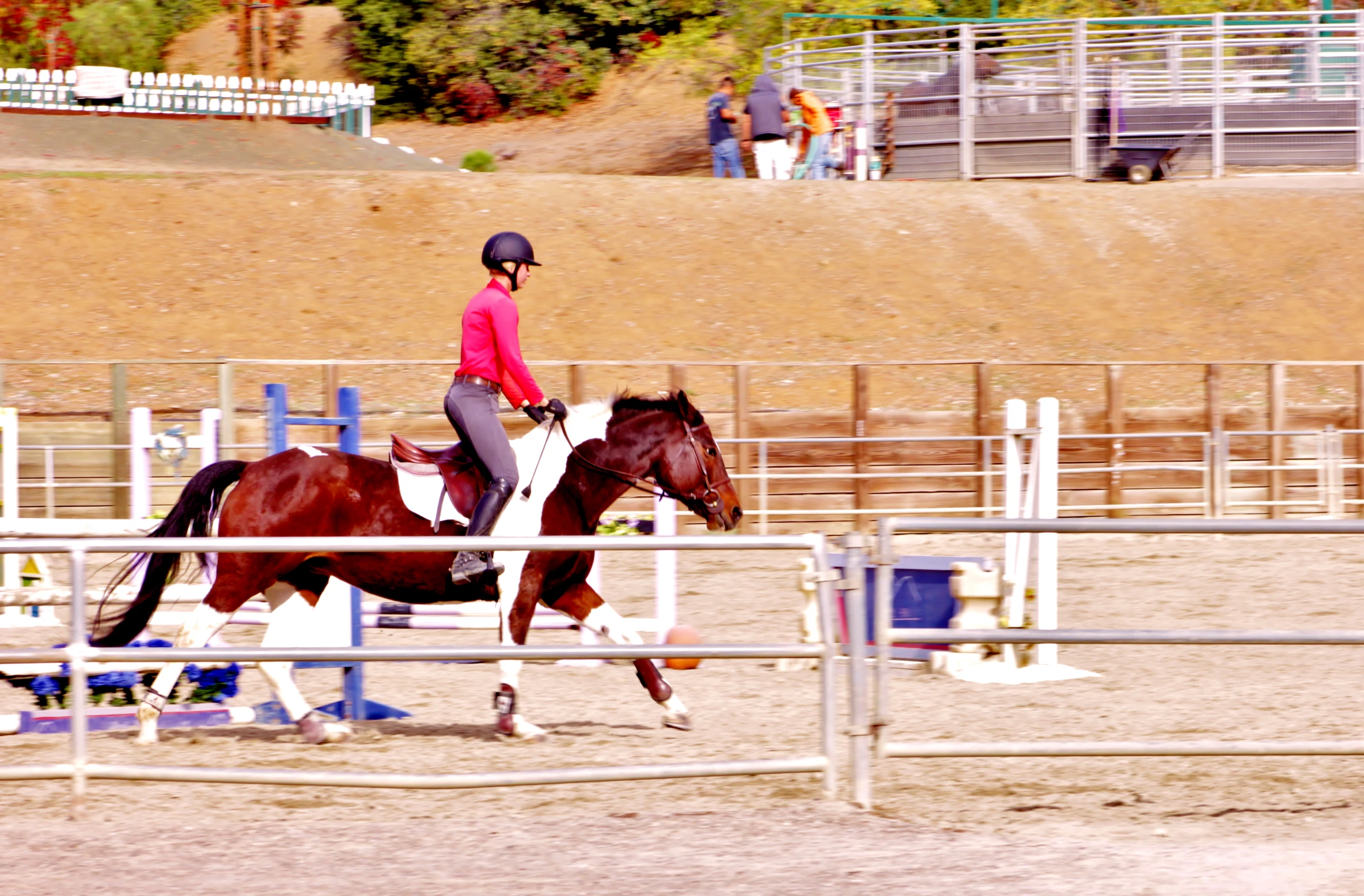 a horse and rider in a corral