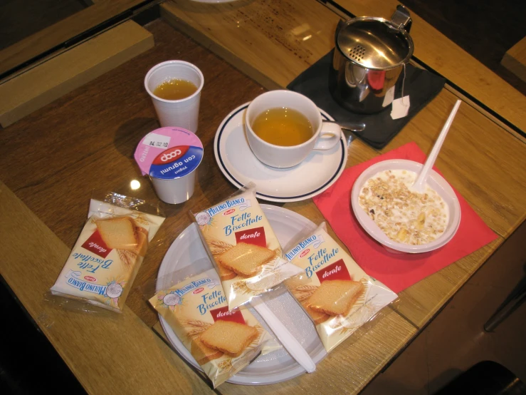 a variety of food items are shown on a table