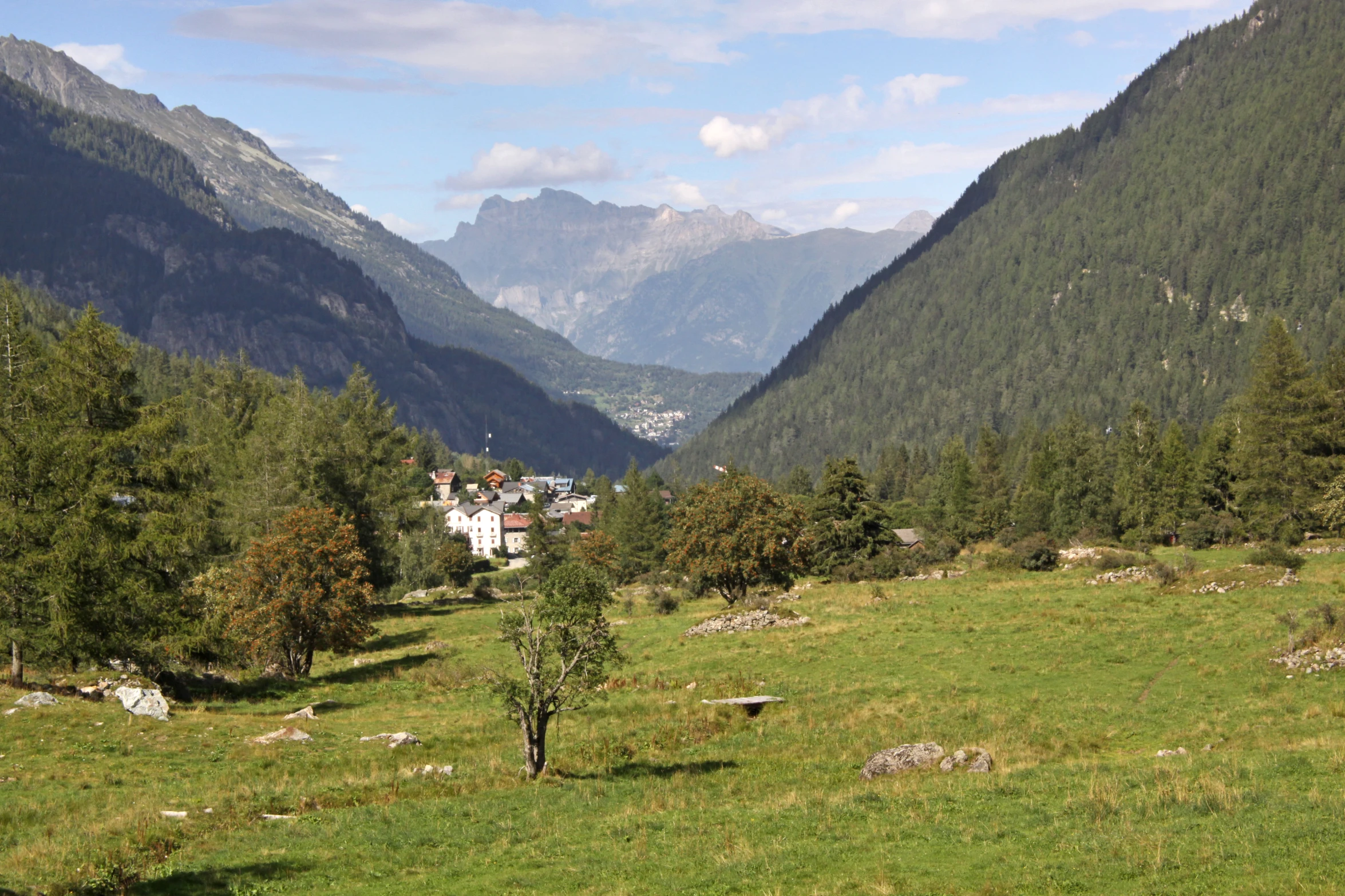 a picture of the countryside surrounded by mountains