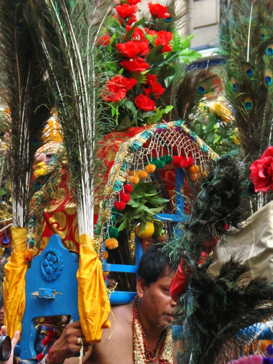 a man and some very bright colored items