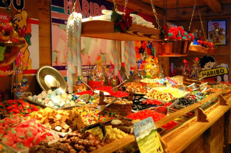 a room that has lots of candy displayed for sale