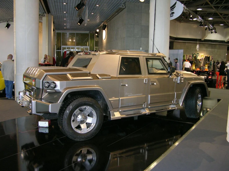 the car is on display in the show room