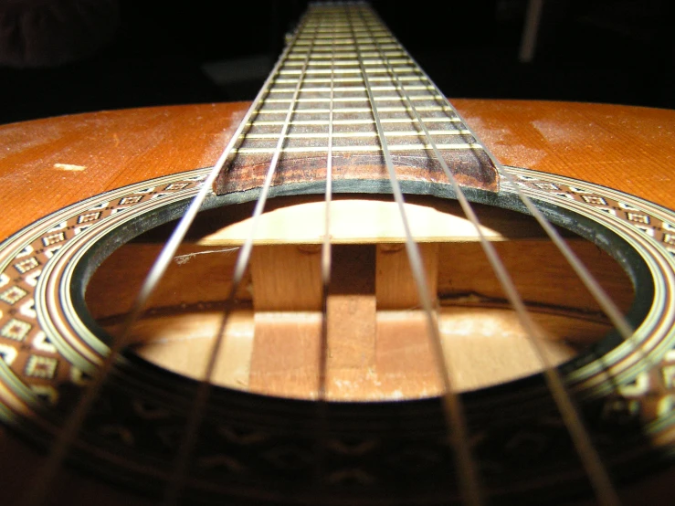 the frets and strings of a guitar