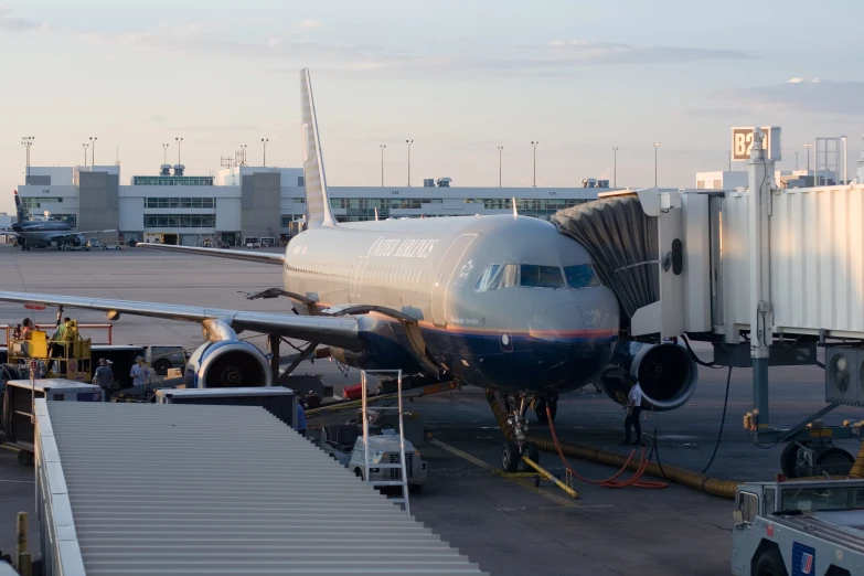 a passenger jet is on the tarmac getting ready to depart