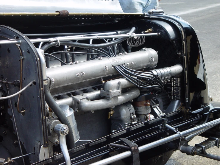 closeup view of the engine on an old plane