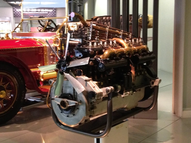 a car engine that is on display at a museum