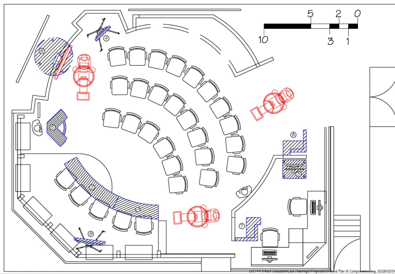 a plan of a restaurant with seating areas and an open area