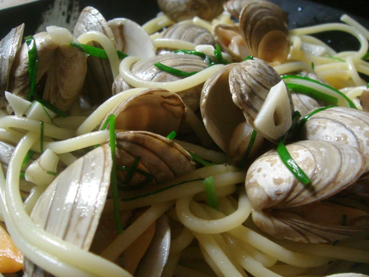 clams in sauce, with a spoon sticking out of them