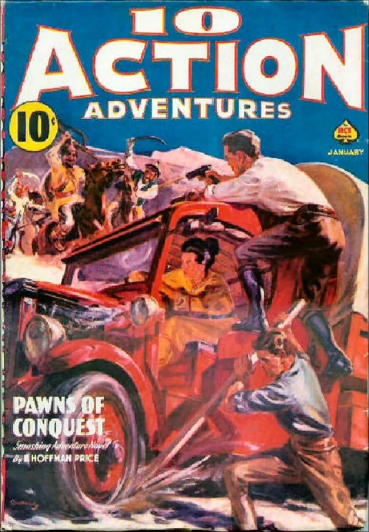 a vintage book cover showing two boys and a car