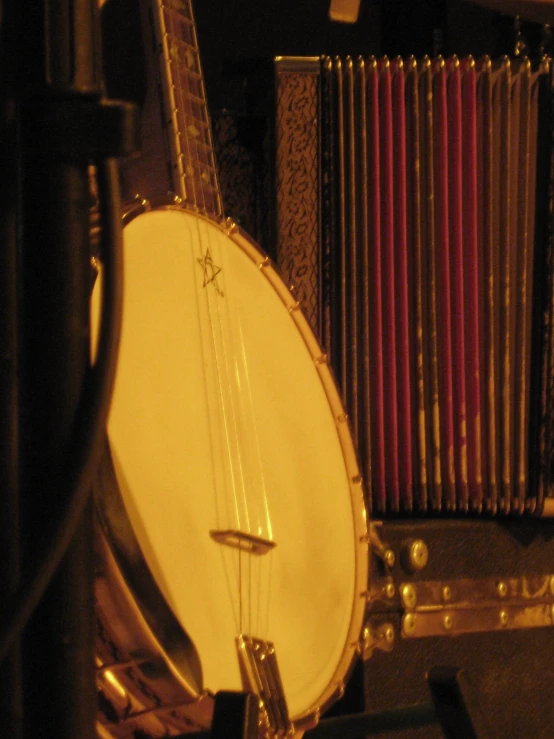 an instrument is sitting in front of an accordion