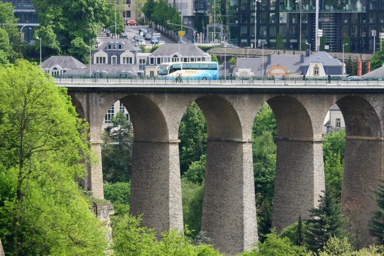 train bridge that carries heavy traffic, passing in an urban area