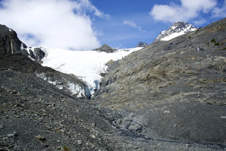 a snow covered mountain range near a glacier