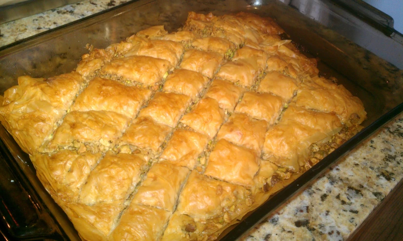 a cheesy bread baked in a baking tray