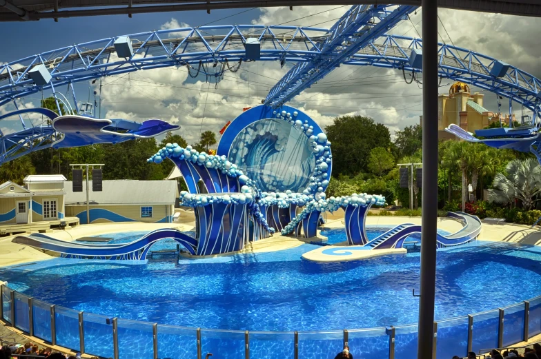 the ride for a waterpark is in blue