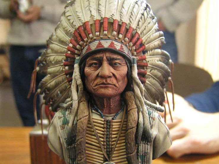 the doll has a large indian headdress on it