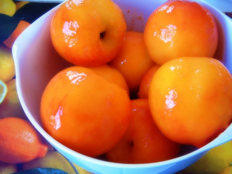 a bowl of oranges on a table