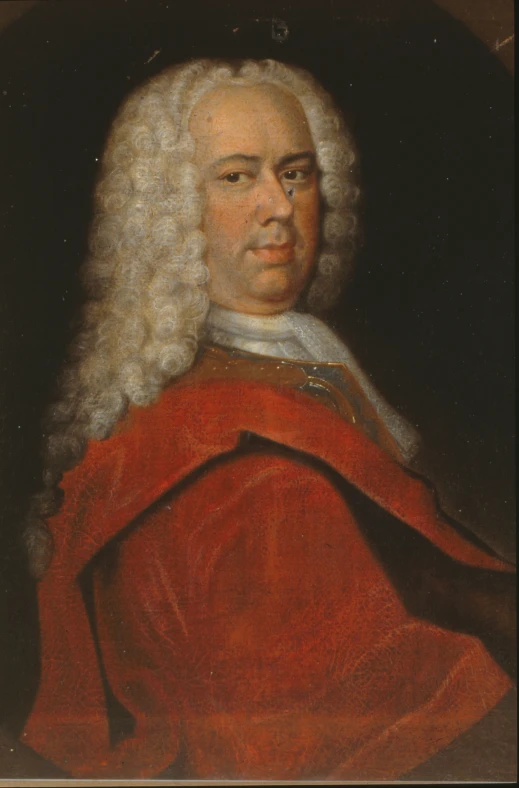 an old painting of a man in a red outfit