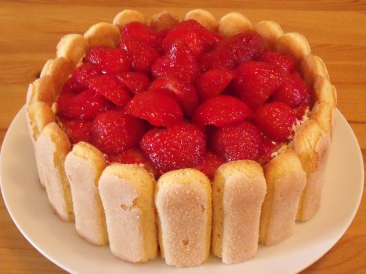 a small cheesecake with some very sliced strawberries on top