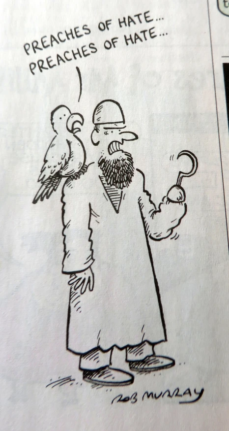 drawing of a cartoon man with a bird on his shoulder