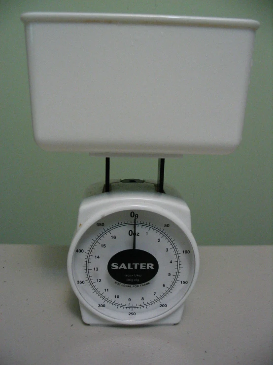 a salter on a counter top sitting next to green walls