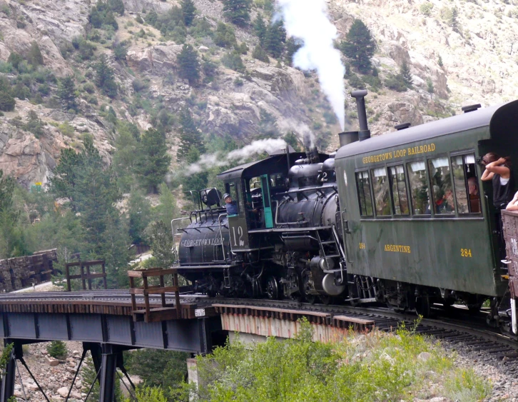 a steam engine coming out of a tunnel into the woods