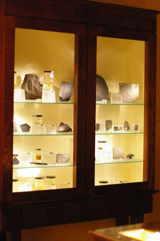 two glass doors with books on them and in between