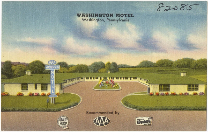 a vintage postcard featuring the exterior of a motel