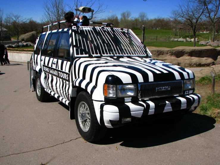 this is a truck made out of ze striped material