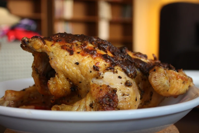 a close up of a bowl of chicken