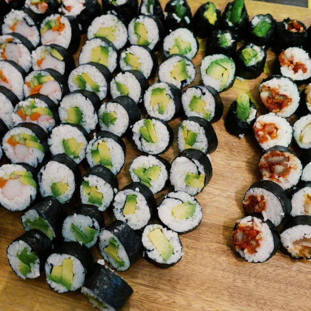 an assortment of different foods that can be used in sushi