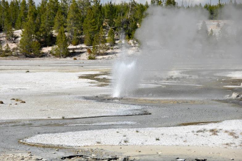 a fire hydrant spewing water on a hillside