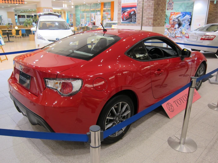 the front view of a red sports car