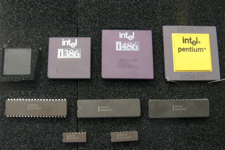 four different types of electronic components and processor chips