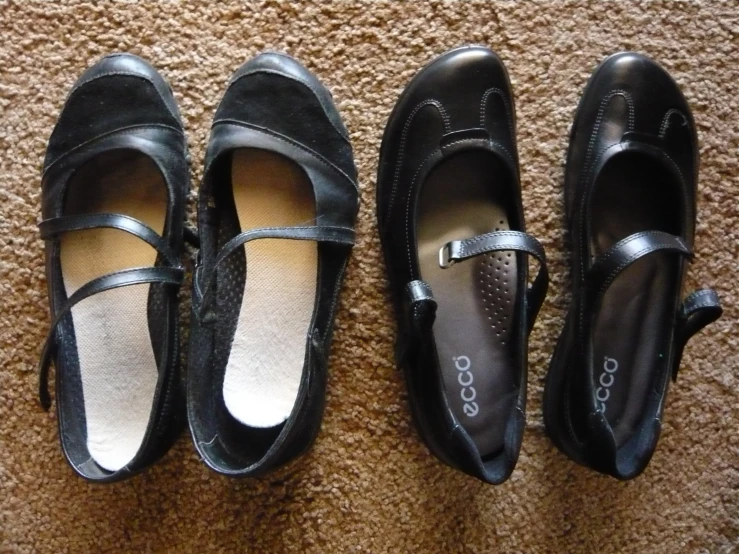 three pairs of shoes lined up in rows