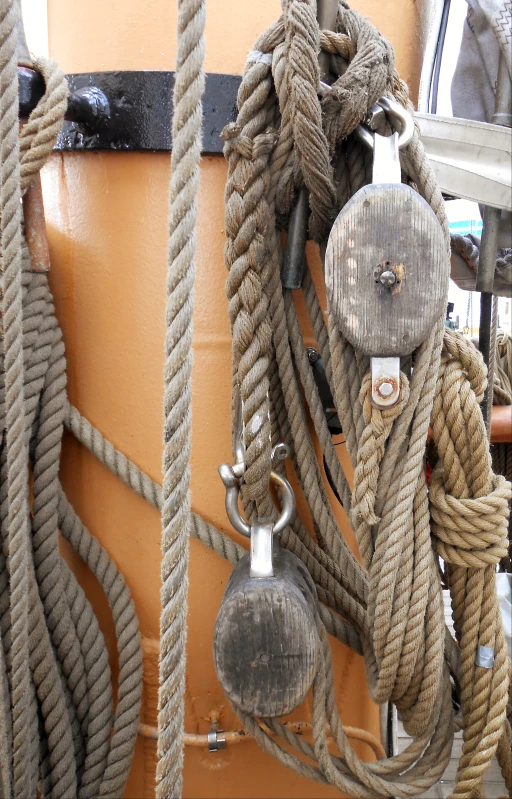 ropes and padlocks are attached to a boat