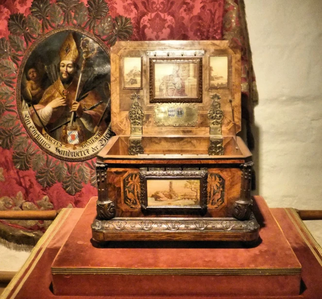 a close up of a wooden box on a table