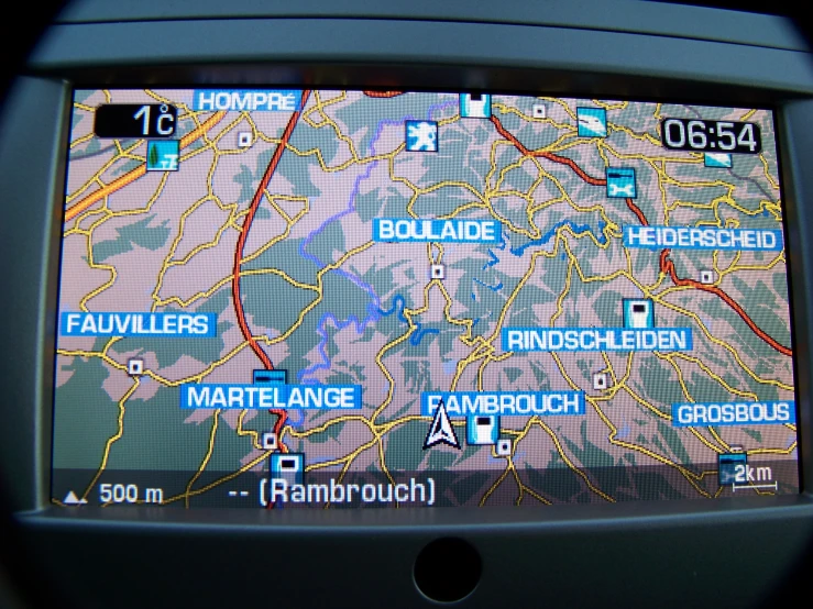 a gps map on the side of a car window