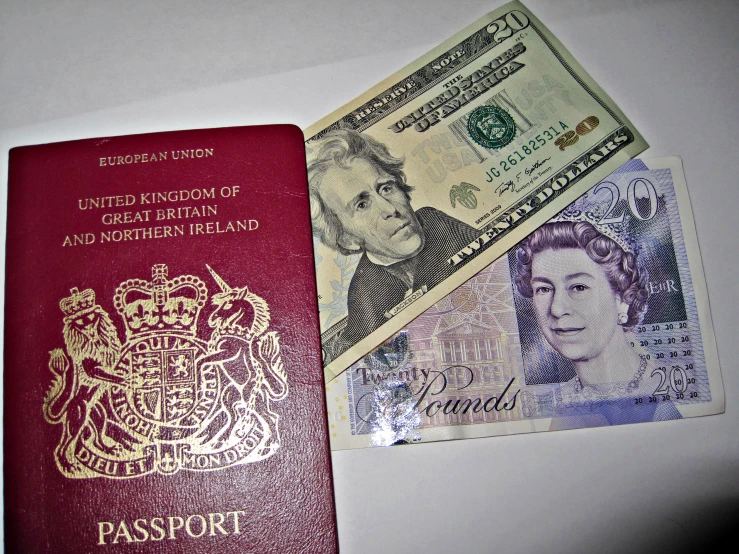 an english passport and some british money