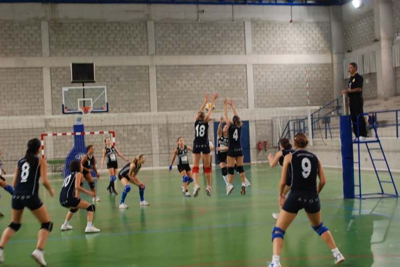 several women are playing a game of basketball on a court